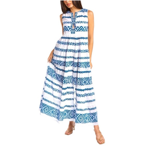 Bindu Dresses & Skirts - BINDU Blue White Striped A-Line Maxi Dress Bohemian Sleeveless Resort - Medium